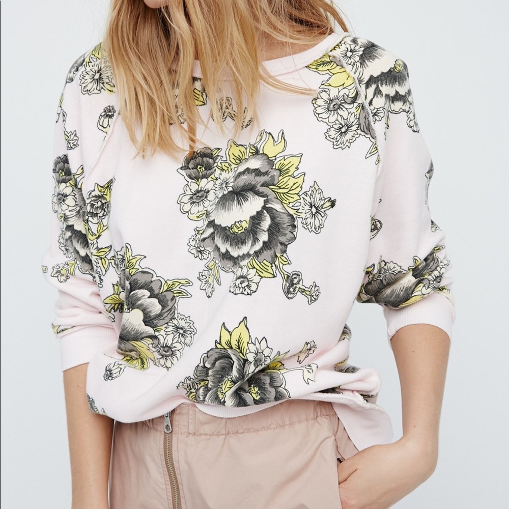 FREE PEOPLE super slouchy sweatshirt - floral/pink XS